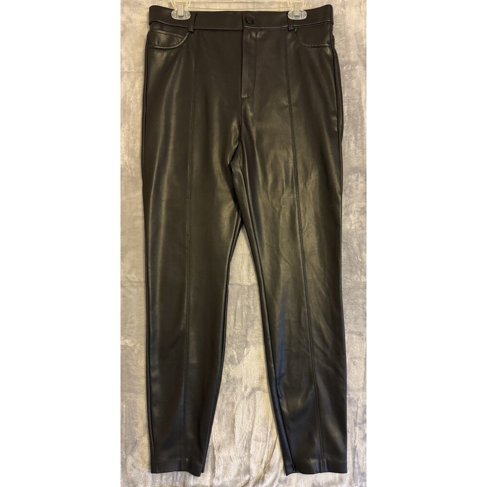 Zara Faux Leather Skinny Pants Ankle Zip Leggings Womens Size 32 Black 32 x 29